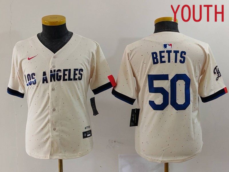 Youth Los Angeles Dodgers #50 Betts Cream Fashion Nike Game MLB Jersey style 703